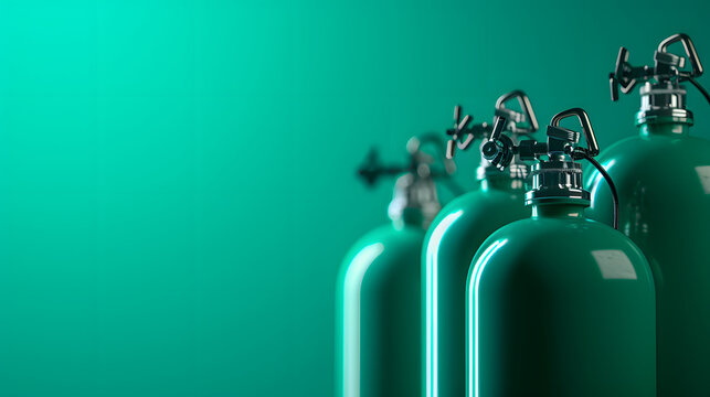 Green oxygen cylinders tank. Medical and healthcare equipment.