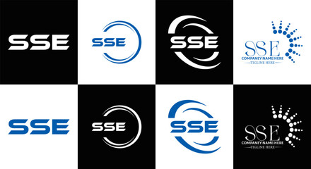 SSE logo. S S E design. White SSE letter. SSE, S S E letter logo SET design. Initial letter SSE linked circle uppercase monogram logo. S S E letter logo SET vector design. SSE letter logo design five 