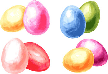 Easter colored eggs set. Hand drawn watercolor illustration isolated on white background 