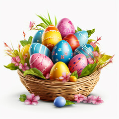 Fototapeta na wymiar Easter eggs in basket isolated on white background