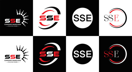 SSE logo. S S E design. White SSE letter. SSE, S S E letter logo SET design. Initial letter SSE linked circle uppercase monogram logo. S S E letter logo SET vector design. SSE letter logo design five 