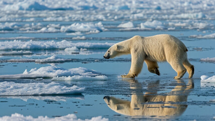 Polar bear running on ice floe