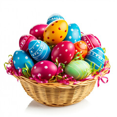 Fototapeta na wymiar Easter eggs in basket isolated on white background