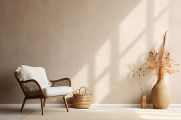 Elegant chair and woven vase with dried grasses