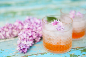 pink lemonade on table