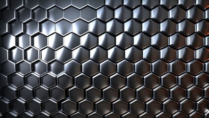 Hexagonal abstract metal background with light.  generative, ai.