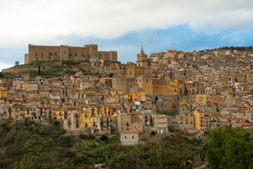 Fototapeta na wymiar Caccamo, Sicily, Italy The mountaintop village with incredibly narrow streets.and castle.