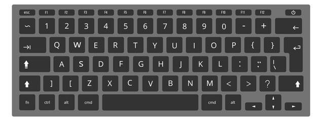 Computer keyboard black template. Typing buttons view