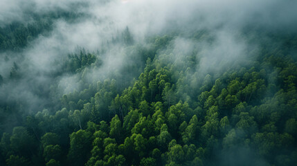 Misty forest, beautiful moody landscape