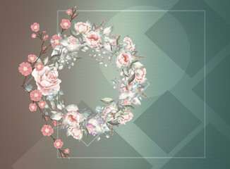 An illustration with a floral print. A template with floral illustrations. Spring flat floral background in vector style. Horizontal floral pattern.