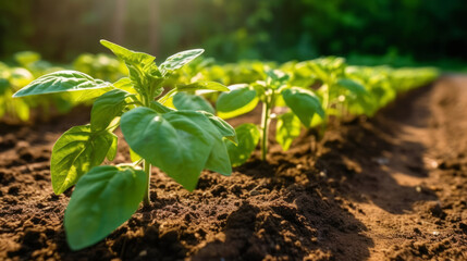 rows of green healthy plants growing from the soil on a sunny day