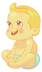 Happy toddler sitting. Cartoon kid character smiling
