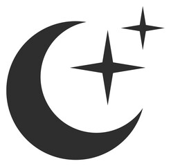 Night star symbol. Crescent and stars black icon