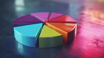 A 3D hologram of a pie chart with different colored segments, business, dynamic and dramatic compositions, with copy space - obrazy, fototapety, plakaty
