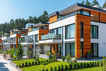 Fototapeta premium Modern generic contemporary style miniature model of townhouse neighborhood 