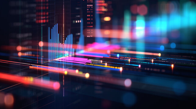 A futuristic display of a holographic Gantt chart for project management, business, dynamic and dramatic compositions, with copy space