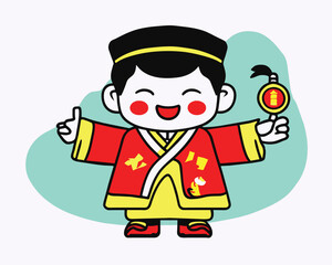Obraz premium cute characters for happy chinese new year, white background isolated