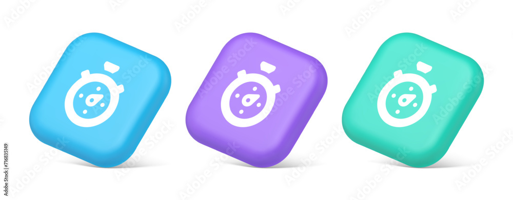 Poster stopwatch button timer speed time counting application panel interface 3d realistic isometric icon