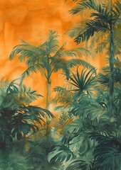 Watercolor Painting of Tropical Foliage