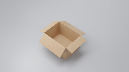 Open Cardboard-box on neutral Background. 3D Render with neutral lighting.