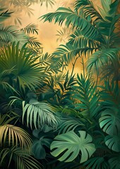 Colorful Tropical Foliage in Gold