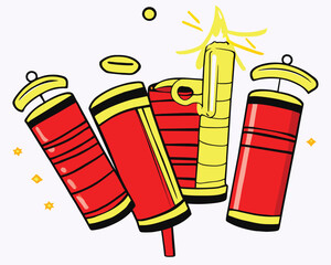fireworks object for happy chinese new year, white background isolated