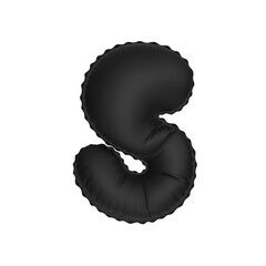 3d illustration black matt balloon letter S