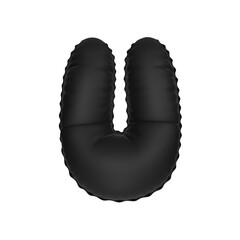 3d illustration black matt balloon letter U