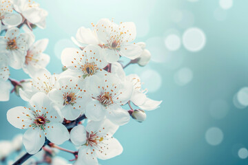 Cherry blossoms on a blue background in free photo , in the style of light navy and light aquamarine