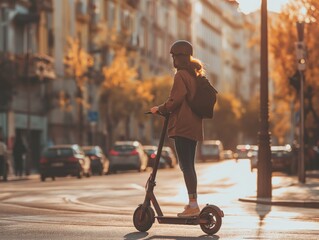 A person riding a stylish electric scooter in a city setting - Powered by Adobe