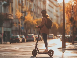 Keuken spatwand met foto A person riding a stylish electric scooter in a city setting © CG Design