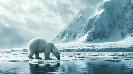 Foto op Aluminium polar bear in the arctic on ice with snow in its habitat at the north pole with good lighting © Marco
