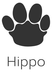 Hippo footprint. African animal paw black stamp