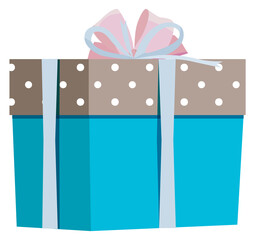 Present box cartoon icon. Wrapped gift with ribbon