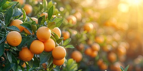 Orange fruit symbol of food from tree organic and healthy leaves whispering tales in garden juicy essence of agriculture fresh citrus ripening in nature lap tangerine hues blending with green growth - obrazy, fototapety, plakaty