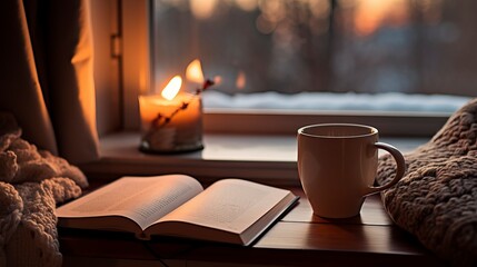 Cozy Winter Evening with Books, Coffee, and Warmth