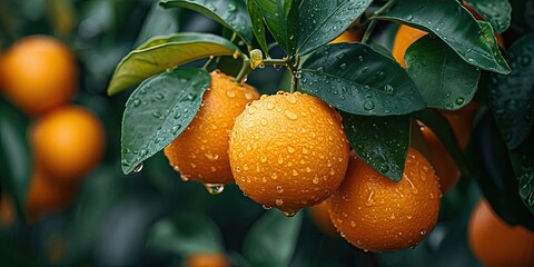 Orange fruit symbol of food from tree organic and healthy leaves whispering tales in garden juicy essence of agriculture fresh citrus ripening in nature lap tangerine hues blending with green growth