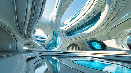 Architectural Spiral: Futuristic Design with Curved Structures and Illumination
