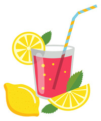 Berry drink glass. Fresh juice with lemon slice