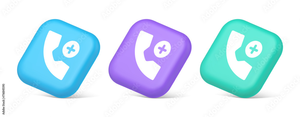 Poster phone call add contact communication button voice conversation web interface app 3d isometric icon