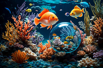 Fototapeta na wymiar Tropical Sphere Fish in the Sea. Colorful coral reef with tropical fish in the ocean. Underwater world. AI-generated illustration.