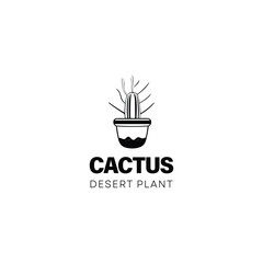 cactus plant pot lines logo symbol vector