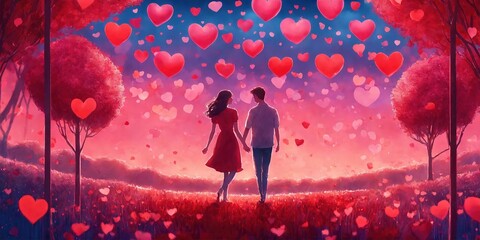 Illustration on the theme of a love story. Heart. Generative AI - obrazy, fototapety, plakaty