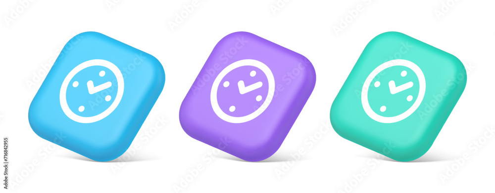 Poster watch time control button alarm clock deadline checking web app design 3d realistic isometric icon