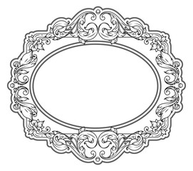 Oval frame with medieval baroque ornament leaves drawing