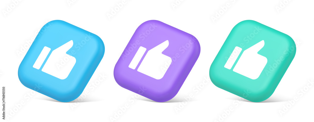 Poster like thumb up approve rating button confirmation cool website networking 3d realistic isometric icon
