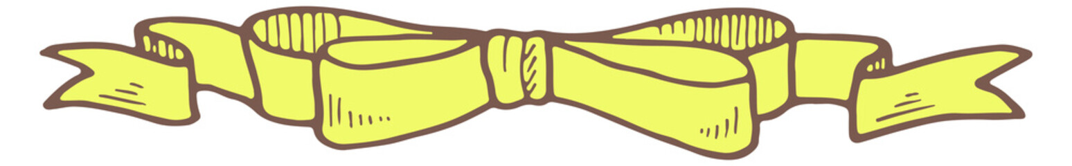 Yellow ribbon bow. Decorative silk gift element