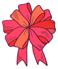 Festive red bow. Holiday gift decoration icon