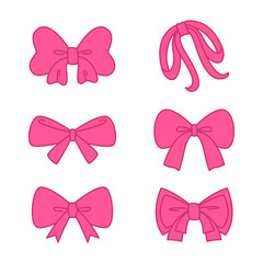 Various pink bow and ribbon cartoon for element, gift, valentine and decoration