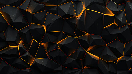 a black background with orange light and cracks, in the style of abstract geometrics, hard edge, shaped canvas - obrazy, fototapety, plakaty